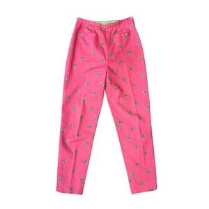Vtg LILLY PULITZER Size 6 Pink Ankle Pants Embroidered Bumblebee Bees High Waist